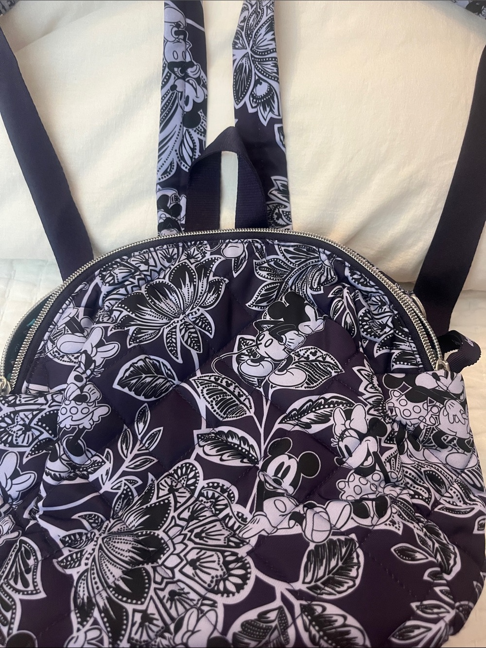 Vera Bradley Black and Lilac Floral Disney Mini Backpack